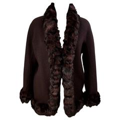 Vintage Mondrian 1980s cardigan jacket lapin insert angora wool brown women's size 42