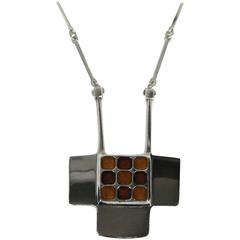 David Anderson Modernist Sterling Silver Necklace & Enameled Pendant 6