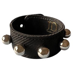 Leather Bracelet Calfskin Wool Black Silver