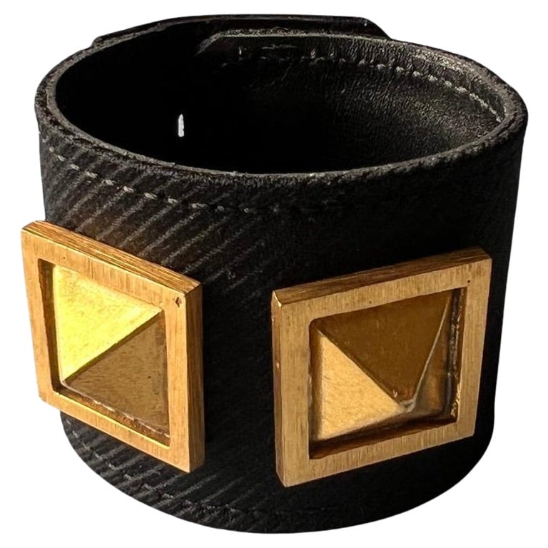 Black Leather Bracelet Gold Studs Black Fine Wool For Sale