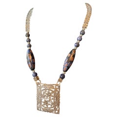 LB offre Spilla vintage in Marcasite Sterling Collana di cristallo con perline veneziane