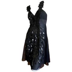 Versace Black Silk Sequined Cocktail Dress