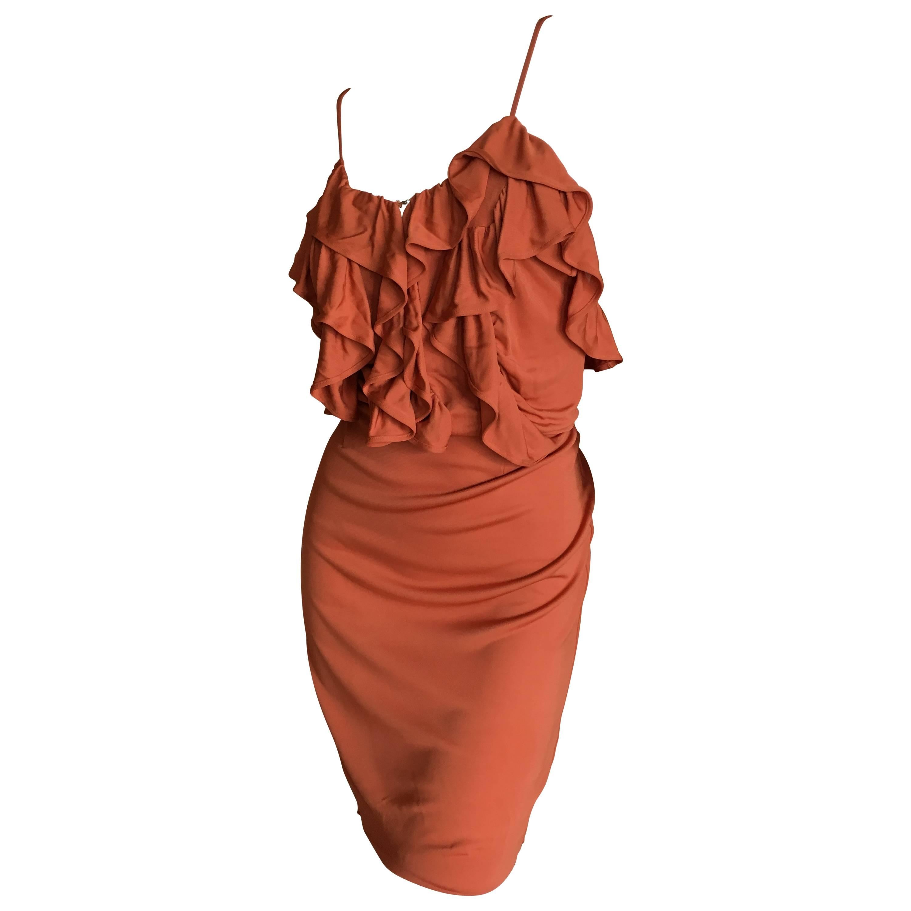 John Galliano Orange Ruffle Cocktail Mini Dress For Sale