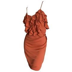 John Galliano Orange Ruffle Cocktail Mini Dress