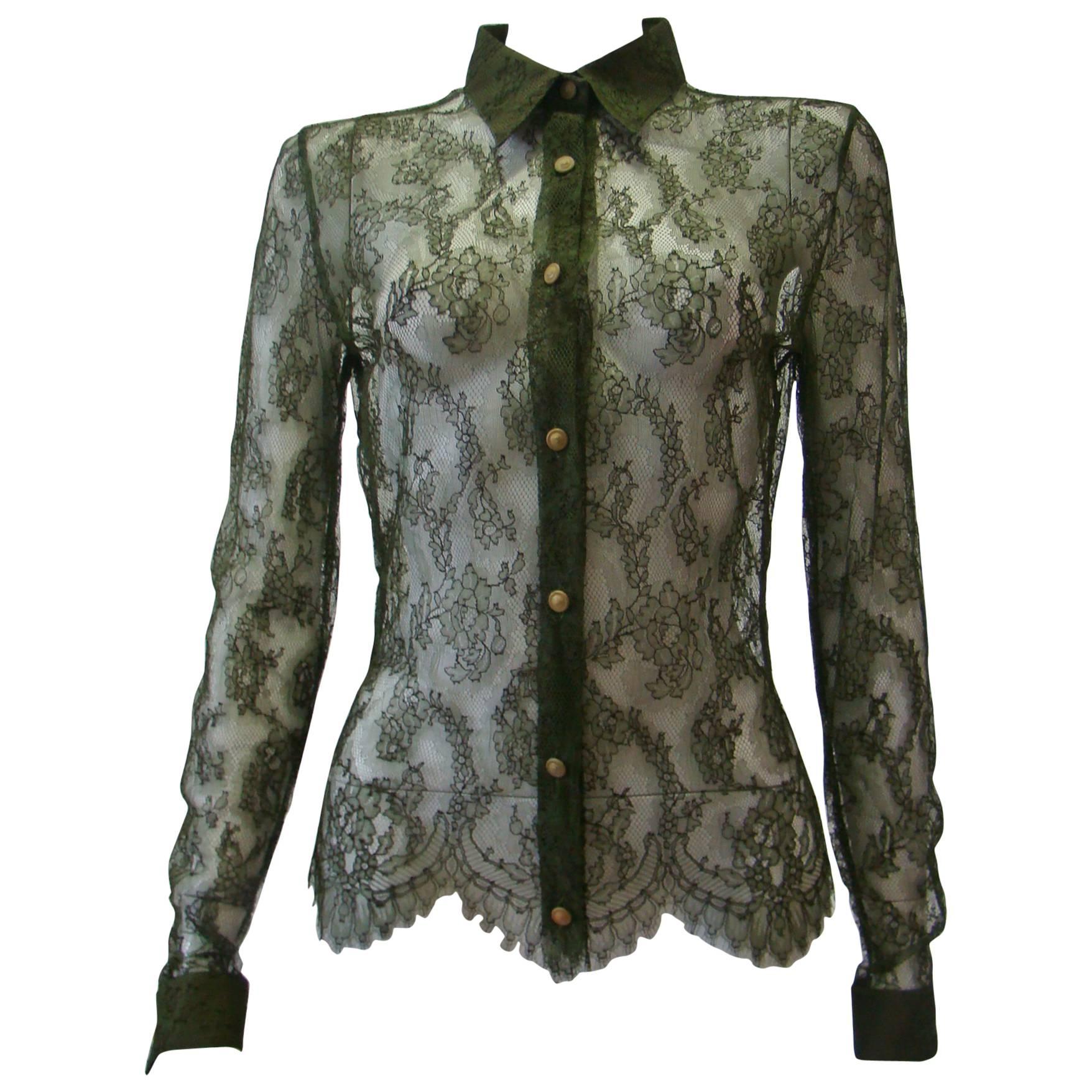 Istante By Gianni Versace Lace Sheer Shirt For Sale