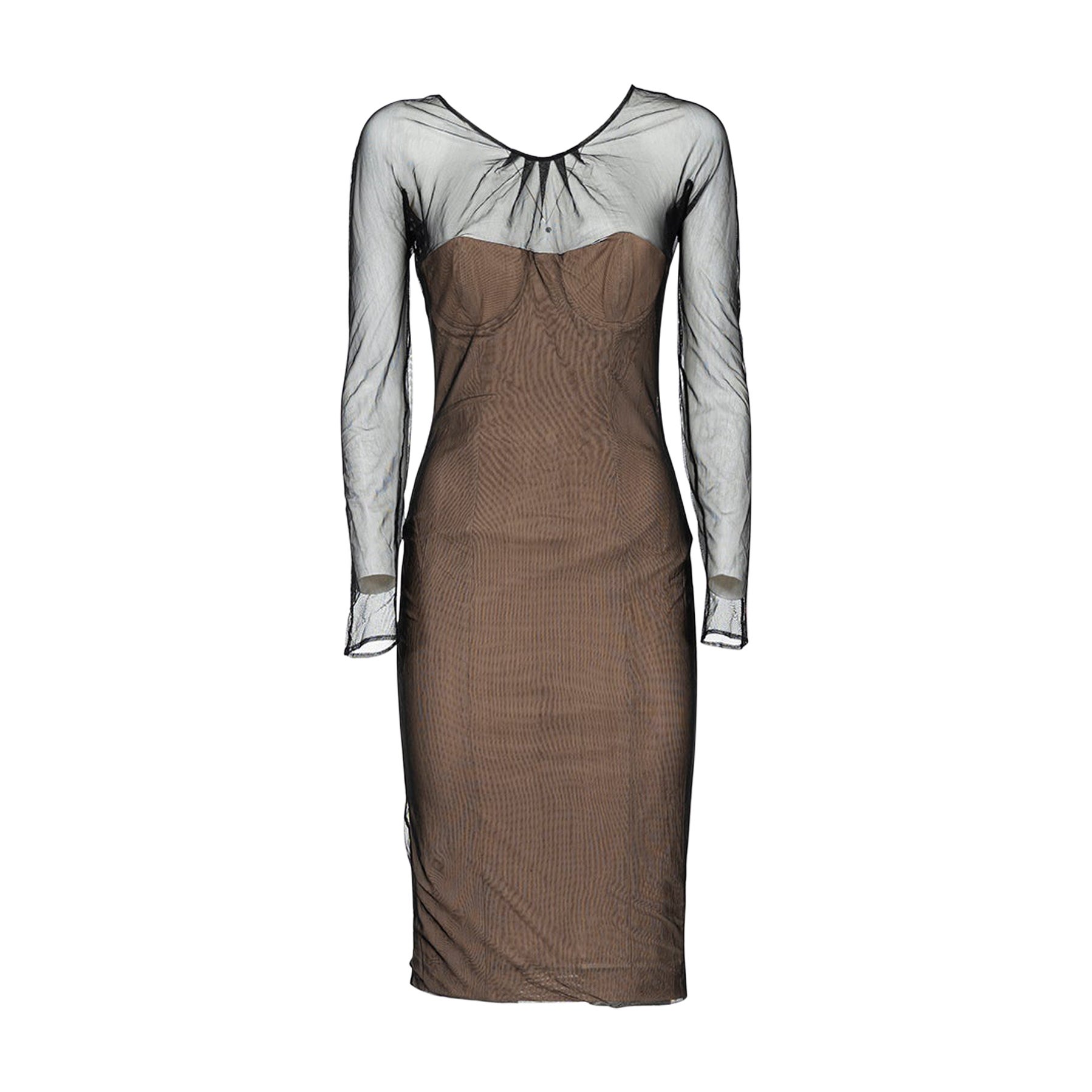 GUCCI BY TOM FORD SS 01 Icónico vestido de malla transparente de manga larga en venta