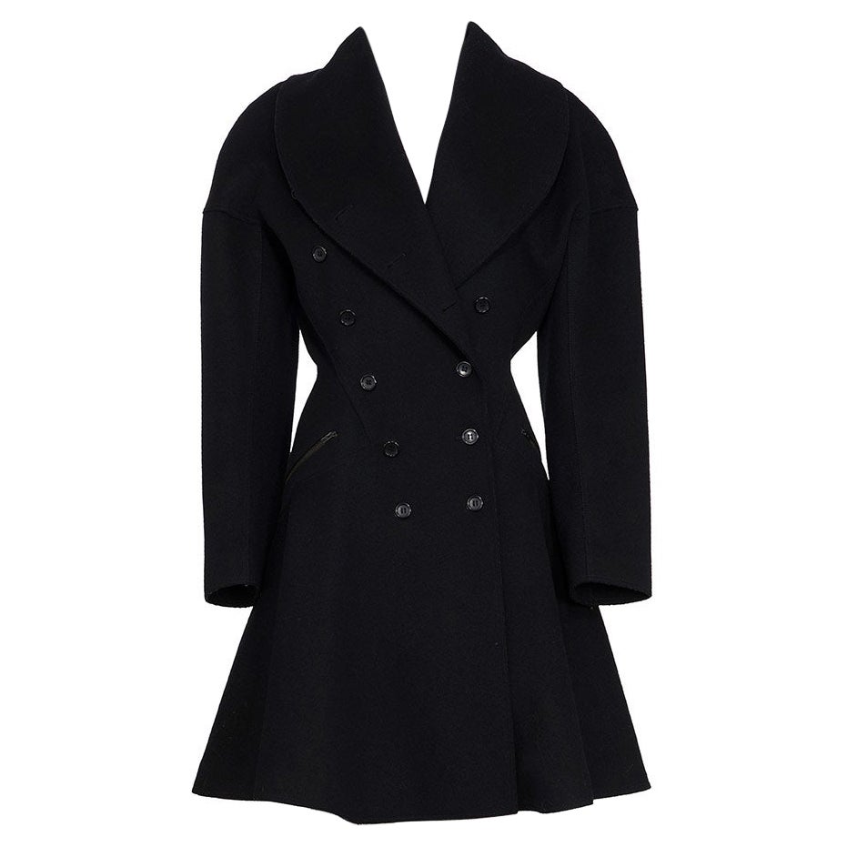 AZZEDINE ALAÏA FW 86 rare and iconic double breast woolen godet coat For Sale