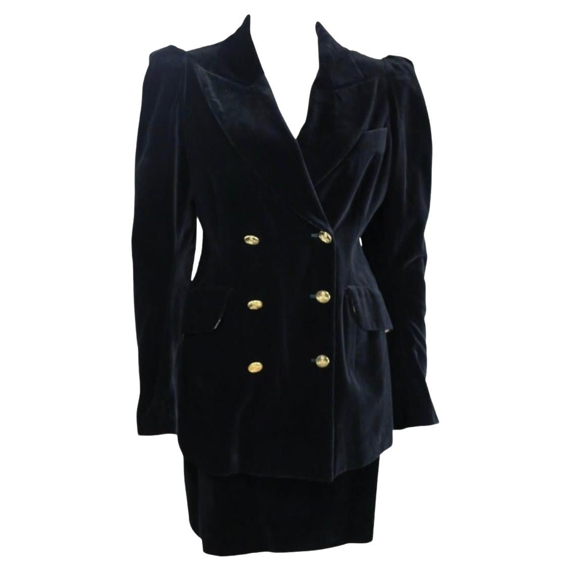 90s Vivienne Westwood black velvet double breasted and skirt ensembles