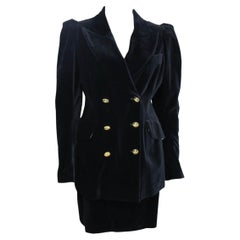 90s Vivienne Westwood black velvet double breasted and skirt ensembles