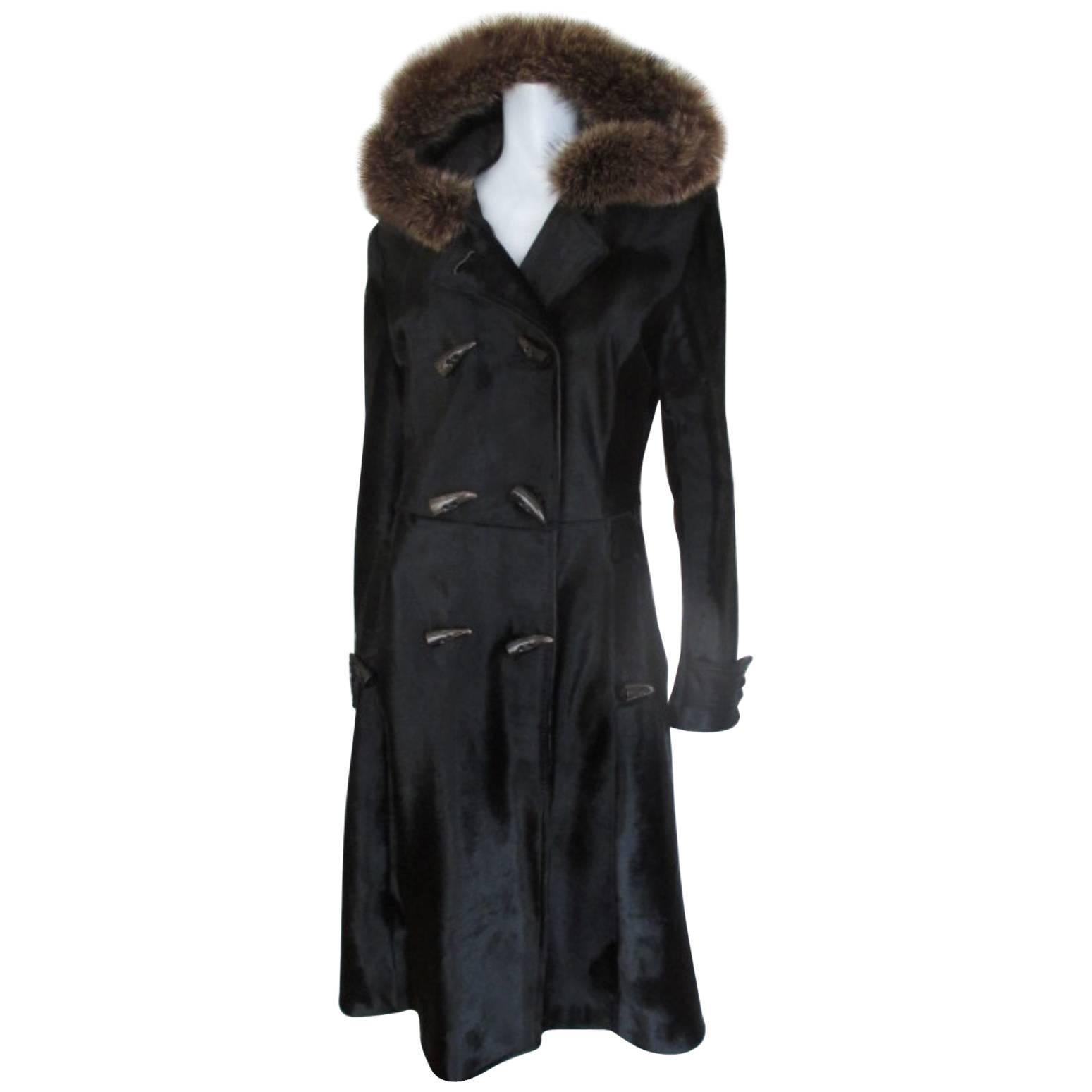 Dolce & Gabbana Hooded Black Pony Fur Coat