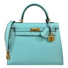 Hermes Kelly 25 Sellier Blue Atoll " Tiffany Blue" Epsom Leather