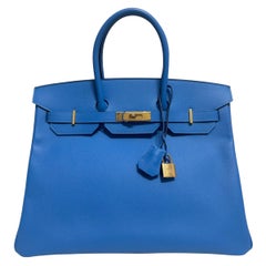 Hermes Birkin 35 Blue Paradise Epsom Leather complimented by Gold Hardware.