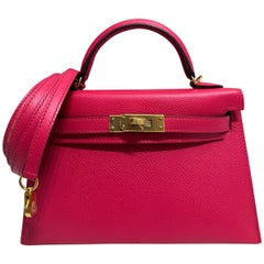 Hermes Mini Kelly 20 Rose Extreme Epsom Leather Complimented by Gold hardware