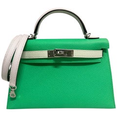 Hermes Mini Kelly 20 Tri Color Vert Comics, Vert Fizz & Gris Pale Epsom Leather