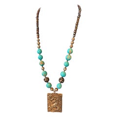 LB offers Silver Chinese Dragon pendant Kingman Turquoise Pearls Silver Necklace
