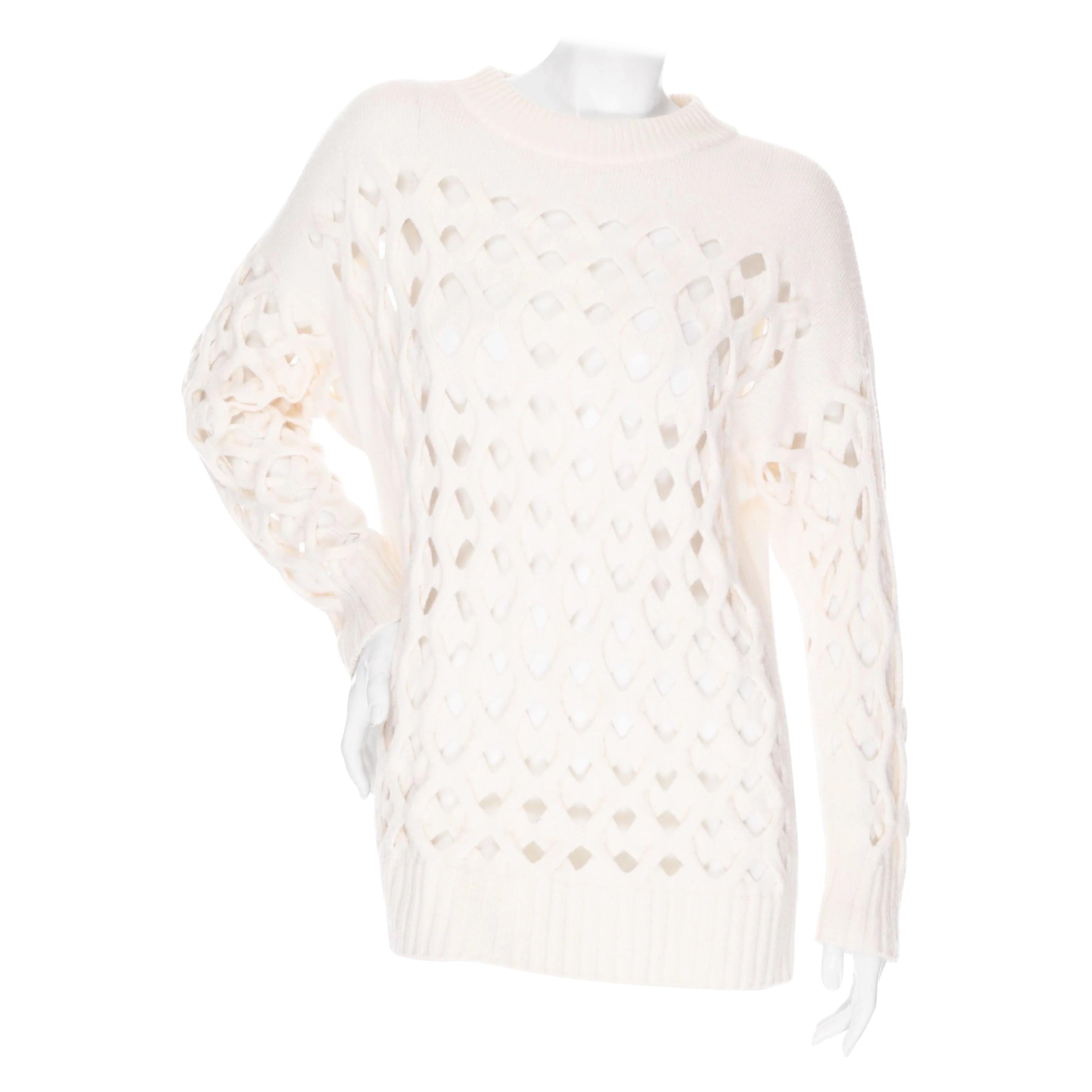 Oscar de la Renta Wool Cashmere Open Knit Sweater Fall2018