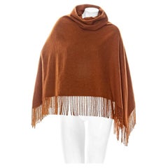 Hermes Cashmere Cowl Neck Fringe Detail Poncho Sweater