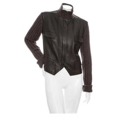 Chaqueta motera de piel marrón con mangas de punto Hermès