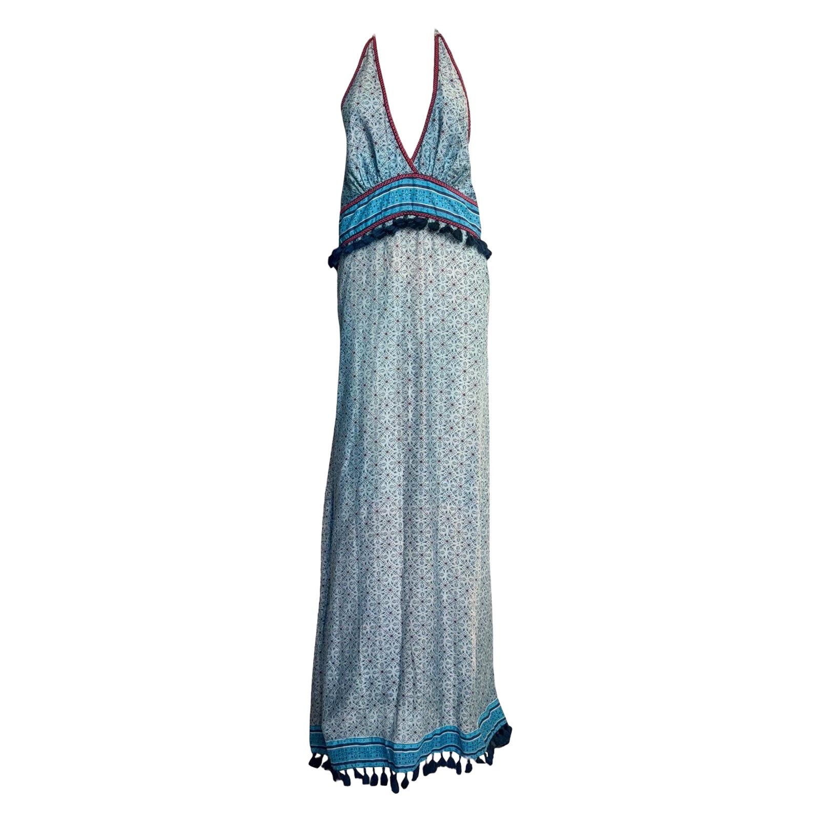 UNWORN Talitha Neckholder Tassel Maxi Dress Gown Cotton Silk M For Sale