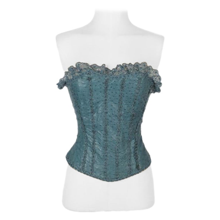 Torrente Blue Ostrich Leather Corset Haute Couture, 2002 For Sale