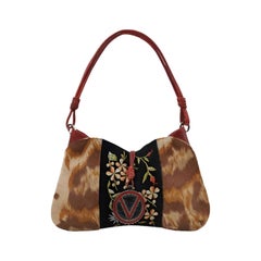 Valentino Vintage Red Leopard Print Pony-style Calfskin Embroidered Shoulder Bag