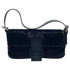 Fendi Baguette Vintage Black Glitter Beads Shoulder Bag