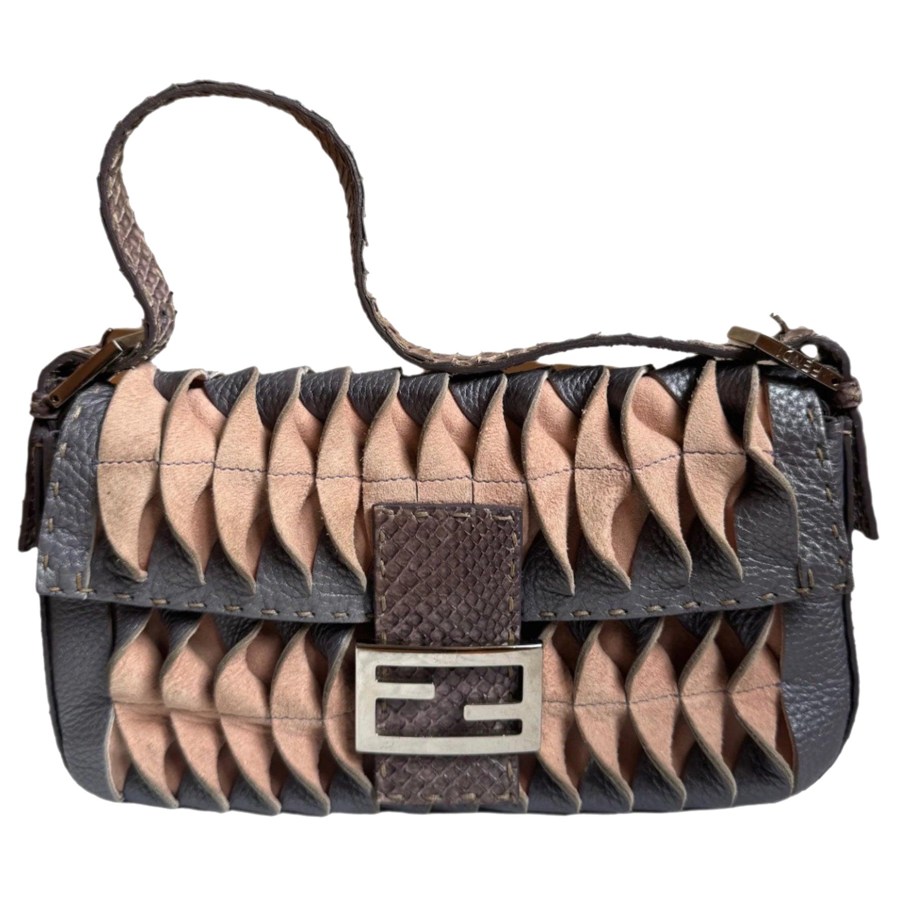 Fendi Baguette Purple Snakeskin Cutout Shoulder Bag For Sale