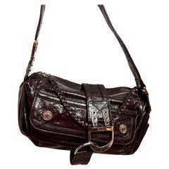 Dior Flight Medium Shoulder Bag Wine Burgundy Crumpled Patent Lambskin Leather