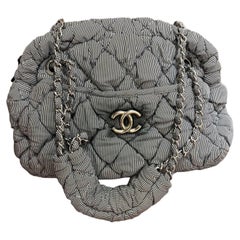 Chanel Nylon Bubble Striped Quilt Accordion Flap Bag Blue, 2009-2010