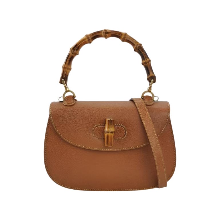 Gucci Bamboo 1947 Top Handle Bag Leather Small Camel with Strap For Sale