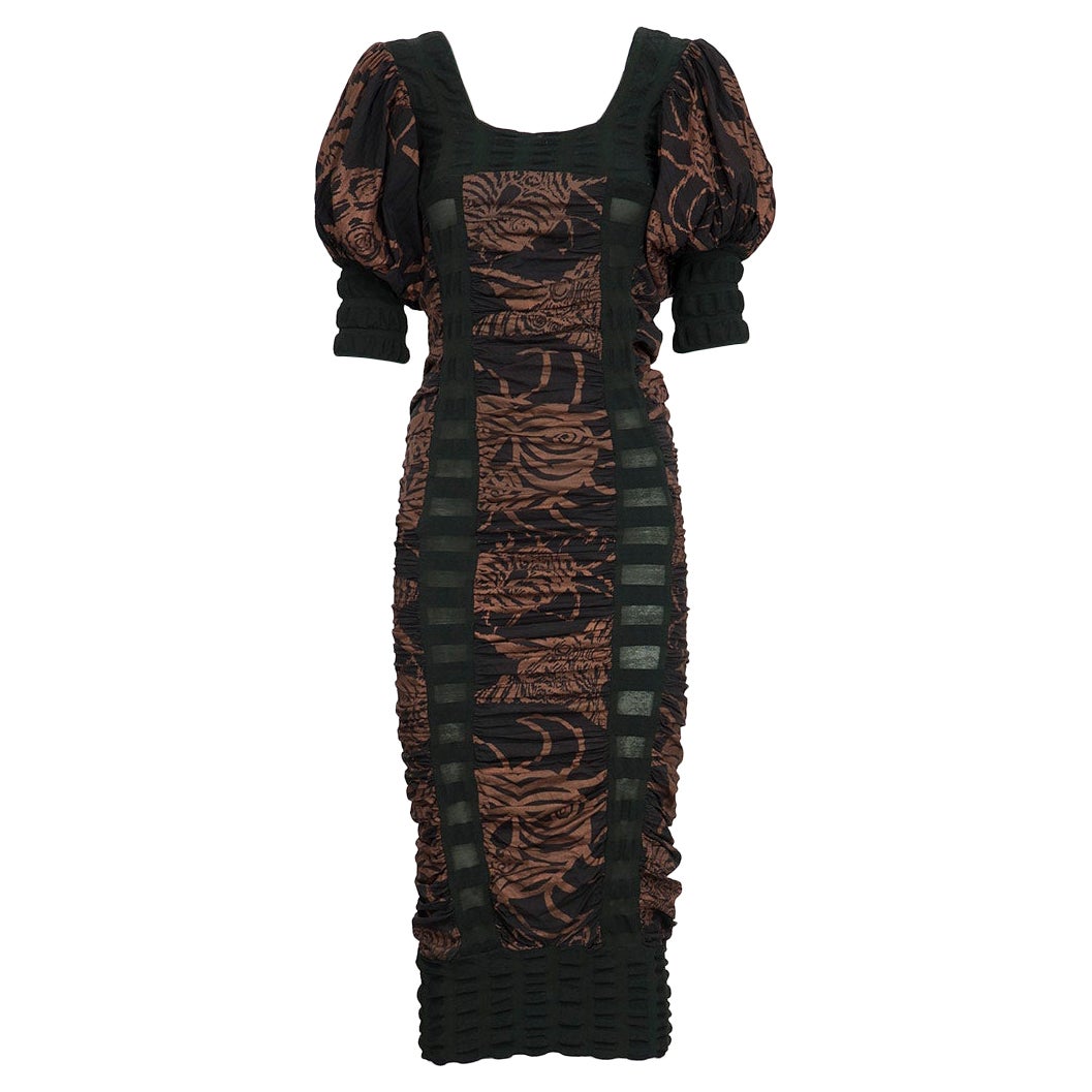 BODY MAP 80'S rare and iconic printed and ruffled stretched dress in vendita
