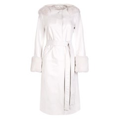 Verheyen Aurora Hooded Leather Trench Coat White with Faux Fur, size uk 6-16