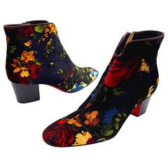 Christian Louboutin Größe 39 Disco-Stiefeletten mit Blumenstrauß aus Samt mit Stiefeletten und Stiefeletten