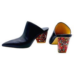 Paul Andrew para Edie Parker Talla 38,5 Zapatos de tacón con chispas de confeti negro Mules