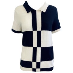 Chanel Resort 2012 Runway Size 44 Black and White Cashmere Short Sleeve Sweater