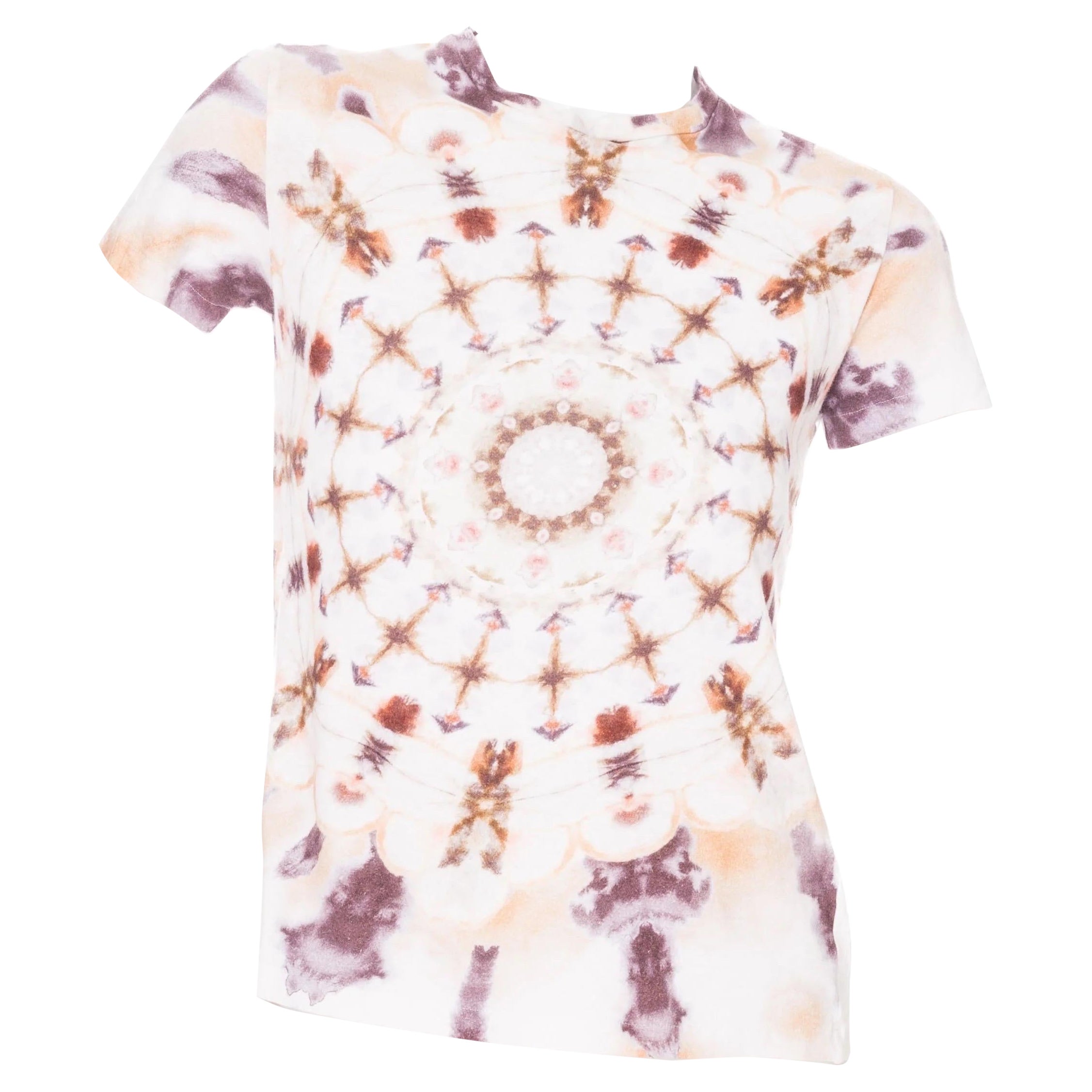 Christian Dior Off White Cotton-Linen Kaleidiorscopic Tie-Dye Print T-Shirt For Sale
