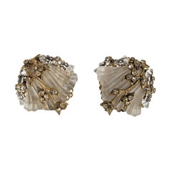 Miriam Haskell Frosted Crystal and Diamonte Earrings