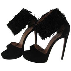 Used Alaia Black Suede Platform with Fringe Cuff 39.5