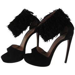 Alaia Black Suede Platform with Fringe Cuff 39.5 4