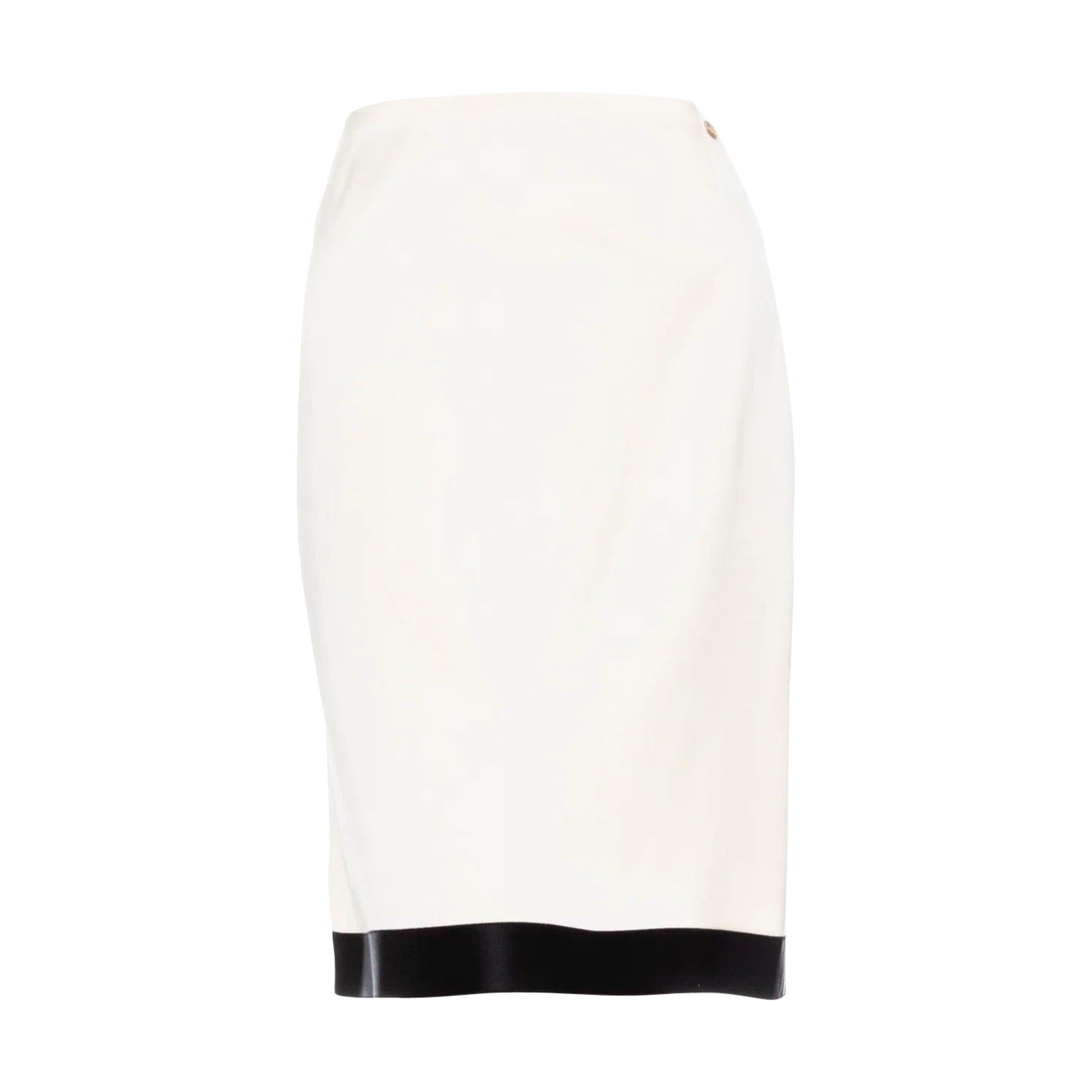 Chanel Vintage Fall2003 White and Black Trim Silk CC Skirt For Sale