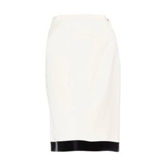 Chanel Vintage Fall2003 White and Black Trim Silk CC Skirt