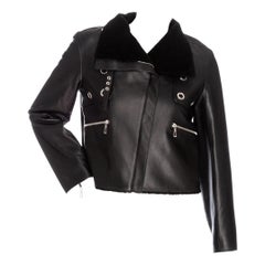 Hermès Black Leather Shearling-Lined Cropped Biker Jacket