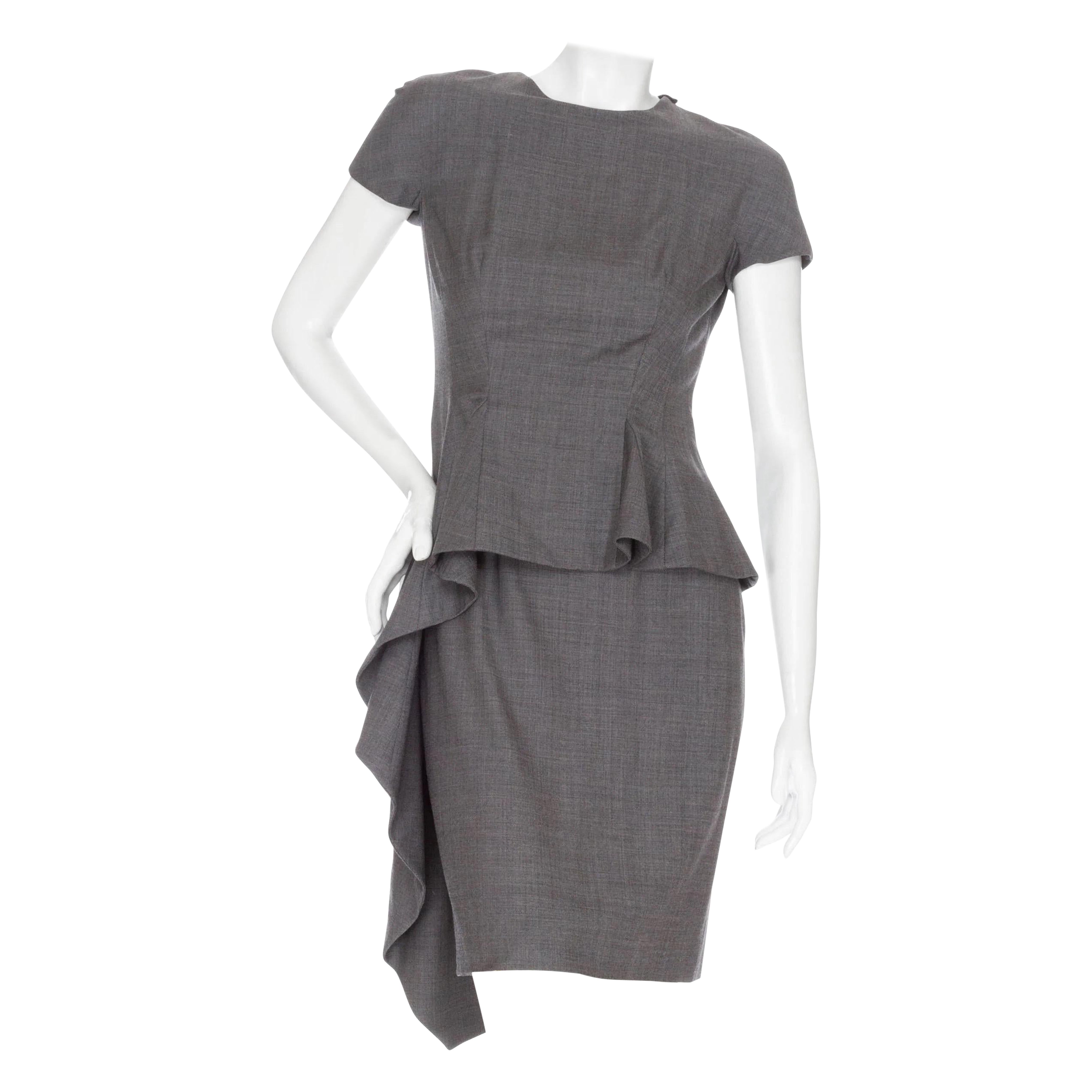 Christian Dior Gray Lightweight Wool Avant Garde Peplum Dress For Sale