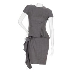 Christian Dior, abito grigio in lana leggera Avant Garde Peplum