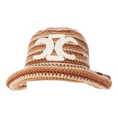 Celine Brown Striped Cotton Crochet Triomphe Bucket Hat
