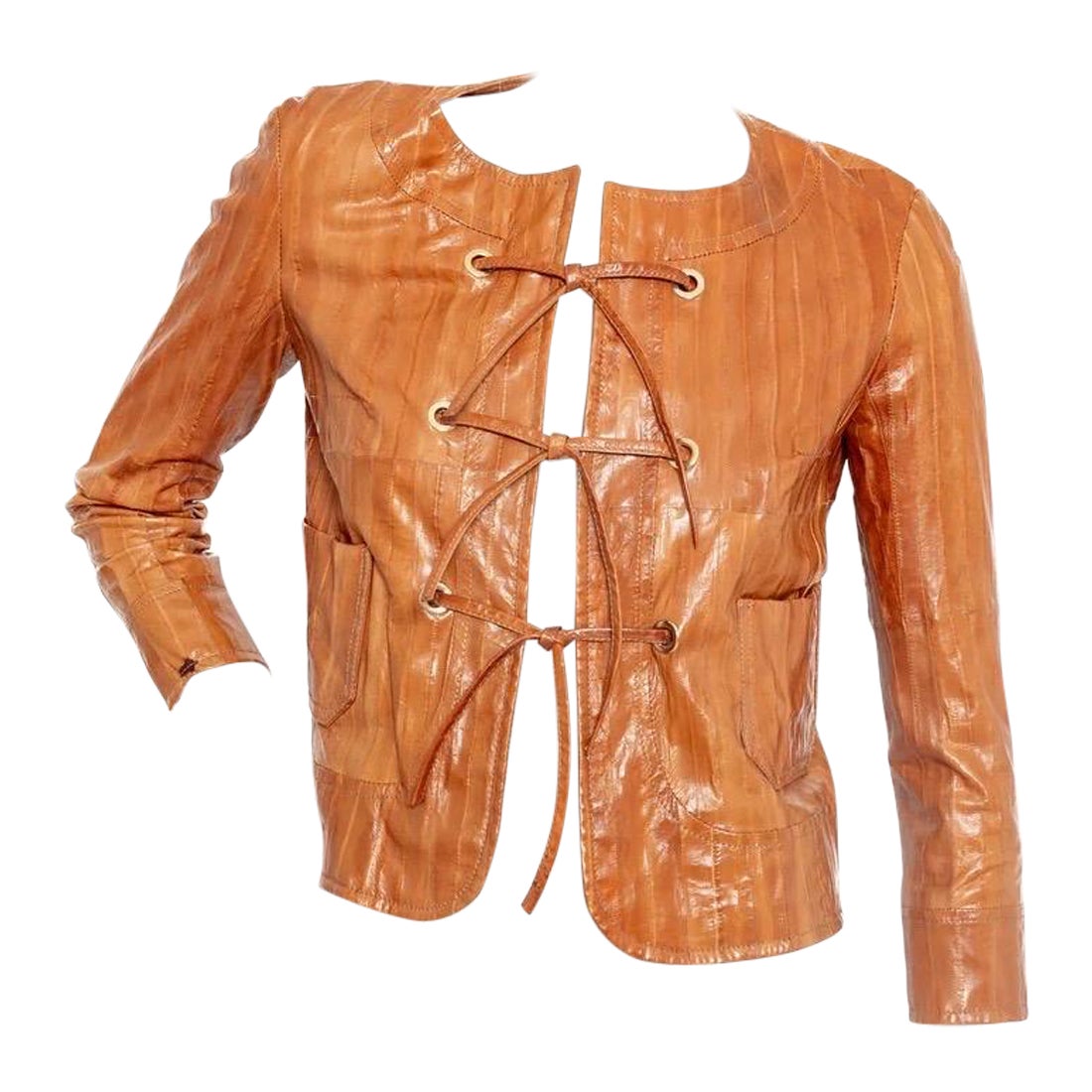John Galliano For Christian Dior Vintage Brown Eel Leather Grommet Jacket For Sale