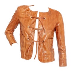 John Galliano For Christian Dior Vintage Brown Eel Leather Grommet Jacket