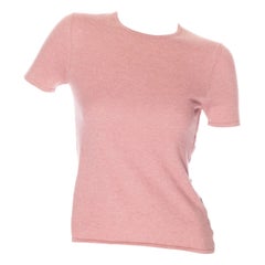 Hermès Dusty Pink Cashmere Crewneck Button-Detail Short Sleeve Tee