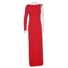Class by Roberto Cavalli Coral Red Jersey Draped Detail Maxi Dress L