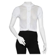 Max Mara Studio White Perforated Cotton Knit Cropped Cardigan L